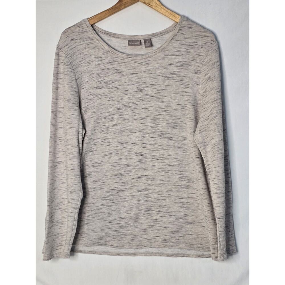 Chicos Spacedye Bateau Neck Sweater Size 3 Womens Brown Side Slit Button Long Sl